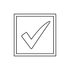 Outline check mark in a square for selection or task completion.
