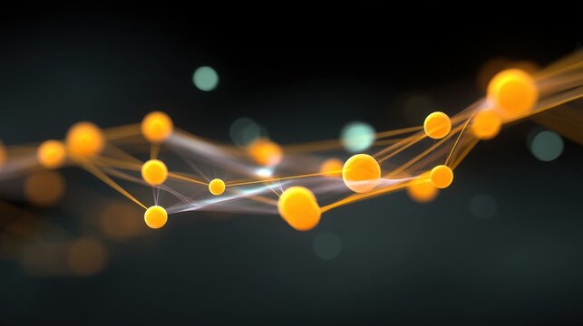 Abstract representation of colorful particles and connecting lines illustrating scientific and technological advancements in a digital world - Powered by Adobe