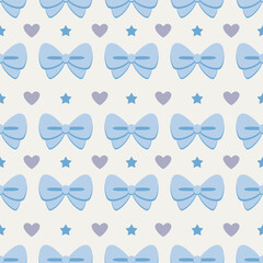 Pastel seamless bow pattern in Cloud Dancer inspired shades. Soft blue bow seamless pattern. Decorative bow and heart pattern 