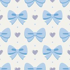 Hand-drawn bow and heart repeat with Cloud Dancer palette. Pastel seamless Charming bow and heart pattern 