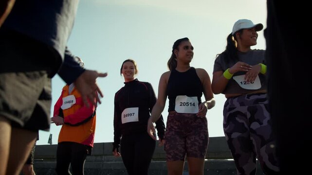 Happy runners celebrate a successful race