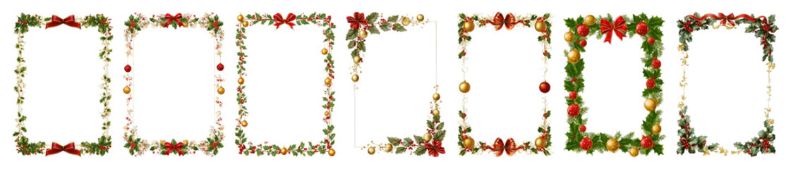 PNG Festive holiday decorative frames, element set on transparent background