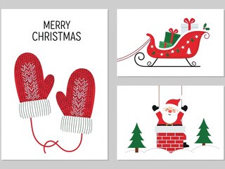 Festive Christmas Illustrations Featuring Mittens Santa Sleigh and Winter Gifts