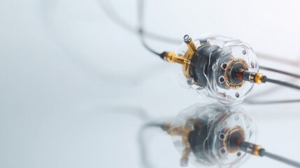 abstract fuel system element on light backdrop, floating composition, gentle highlights, modern technical aesthetic