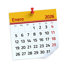 January 2026 Calendar Page Pinned on White Background