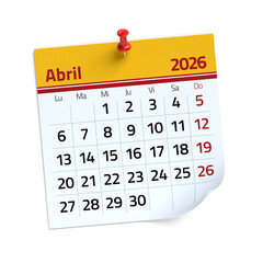 April 2026 Calendar Page Pinned on White Background