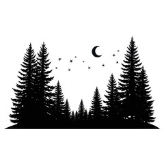 Fototapeta premium Serene forest landscape with pine trees under starry night sky