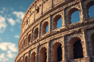 Fototapeta premium Ancient amphitheater arches under a cloudy blue sky.