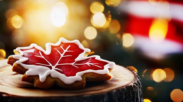 Maple leaf shaped cookie with icing