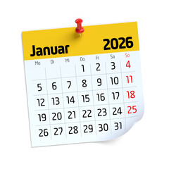 January 2026 calendar page pinned on white background