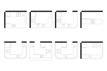 8 Collections Architectural Mini Bar Floor Plan Layouts with Curved Countertops. 10
