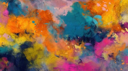 Fototapeta premium Abstract vibrant mix of warm orange yellow red and cool blue teal colors blended together creating dynamic expressive vi