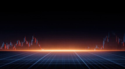 Abstract financial digital background with illuminated graphs and charts over dark space with glowing lines representing market trends and data analysis insights