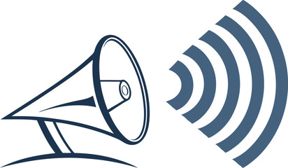 Sound Waves Are Shown Emanating From a Loudspeaker in a Simple Design Using Blue and White Colors