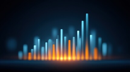 Abstract visualization of data analysis with glowing bar graph on dark background representing digital metrics and modern technology concepts seamlessly