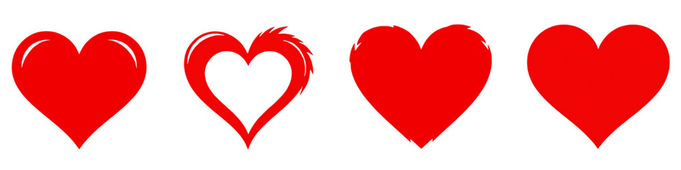 Set of red heart silhouettes featuring smooth textured and stylized shapes suitable for romantic designs valentines graphics and decorative illustrations