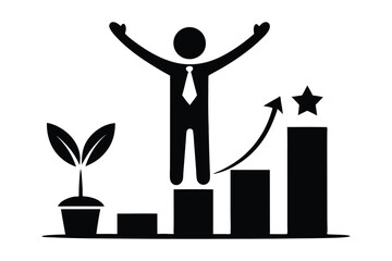 Business growth bar chart silhouette vector art illustration on white background