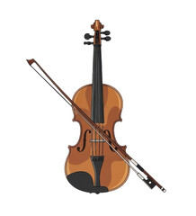 Fototapeta premium A detailed illustration of a violin with its bow, showcasing the instrument's design.