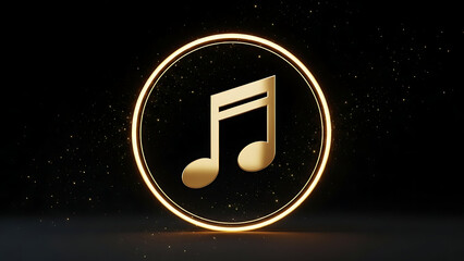 Golden musical note emblem glowing against a dark, sparkling background, symbolizing melody and sound