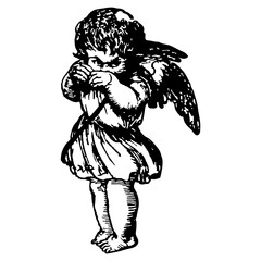 Obraz premium Vintage cherub angel illustration in ink style