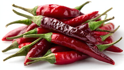 A vibrant and fresh pile of fiery red chili peppers, an essential spicy ingredient for various culinary creations, perfect for adding a hot kick and flavor to any dish