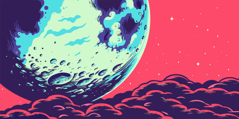 Gibbous Moon Phase Celestial Astronomy Illustration