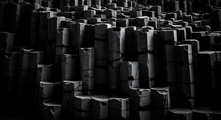 Monochromatic Abstract Basalt Columns - A Striking Display of Natural Geometric Formations.