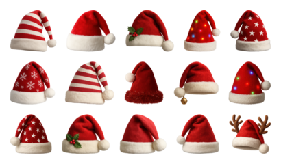 PNG Festive Santa hats collection, transparent background