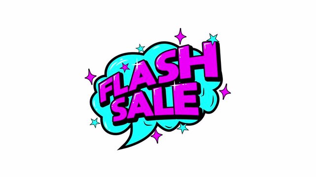 Flash sale text comic pop art in speach cloud bubble background with Alpha Channel