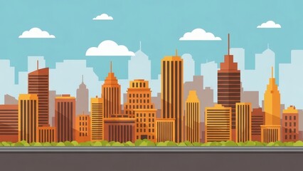 Cityscape Skyline Flat Design Urban Vector Illustration.