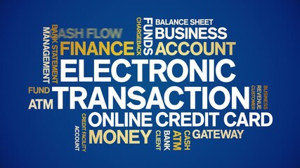 Electronic Transaction animated word cloud-text design animation tag kinetic typography seamless loop.