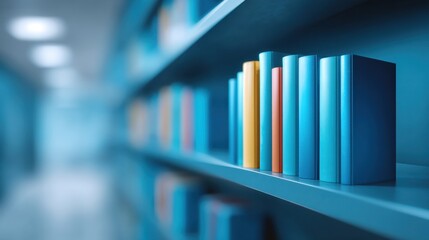 Fototapeta premium Colorful books arranged neatly on a modern shelf in a contemporary library setting with blurred background for a stylish and inviting atmosphere