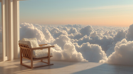 Cloud Dancer Tranquil Armchair on a Balcony Perched Above a Sea of Clouds at Golden Hour Colour of the Year 2026