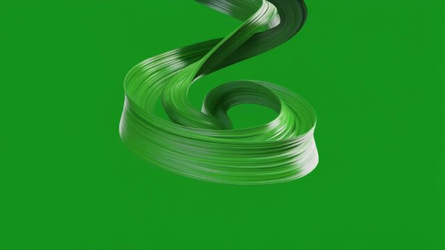 A vibrant green abstract spiral ribbon shape against a solid green background, showcasing fluid motion and modern design. - Powered by Adobe