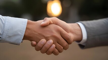 Two hands shaking in a firm grip signifying a successful business agreement and partnership