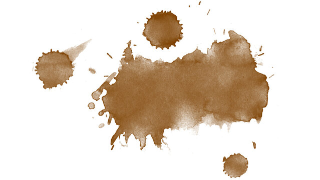 Coffee, chocolate, liquid stains isolated on a white background. Royalty high-quality free stock photo image of Coffee, Tea Stains spill. Round coffee stain isolated, cafe splash fleck drink