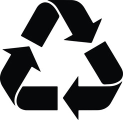 Recycle symbol vector icon, Black recycling sign with three arrows.