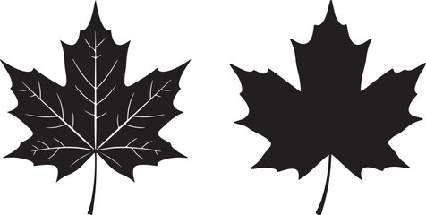 Maple leaf full black silhouette for maple leaf fall designs. Natural maple leaf silhouette vector art illustration