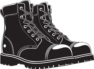 Silhouette of military boots combat boots work boots lace up boots hiking boots footwear apparel, Black Leather Work Boots Vector Heavy Duty Lace-Up Footwear Illustration