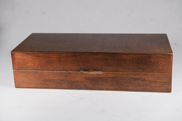 wooden box on white cardboard vintage background