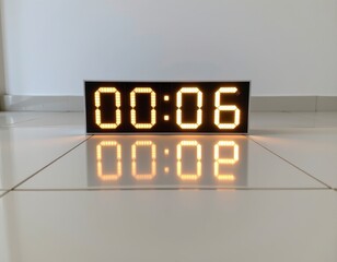 Bright Digital Timer Reflects Glossy Tiled Floor