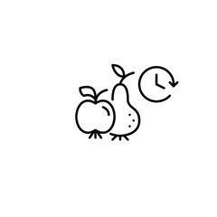 Pear, apple and clock. Fresh groceries, shelf life and farm to table. Pixel perfect, editable stroke vector icon