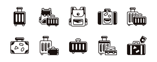 Suitcase bag icon unique style set. Travel packing valise luggage and baggage, journey backpack signs vector illustration