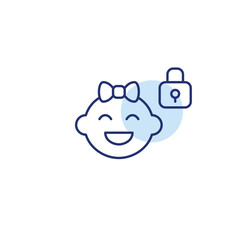 Happy baby girl and lock. Child safety, parental control. Pixel perfect, editable stroke vector icon