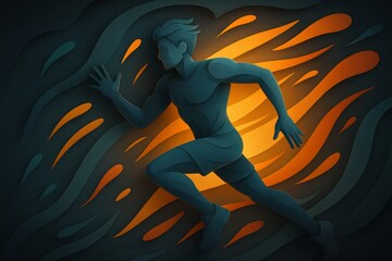 A dynamic movement study using layered silhouettes, directional shapes, and depth gradients to portray motion and energy. Ambient highlights emphasize anatomical flow