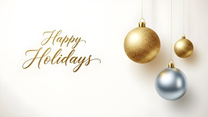 Happy Holidays Greeting With Golden And Silver Christmas Ornaments
