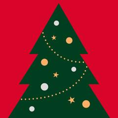 Green Christmas tree decorated with gold balls.