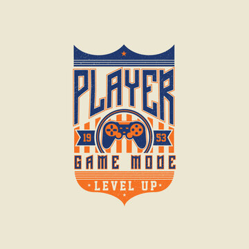 Player Game mode varsity collegiate vector graphic design.eps