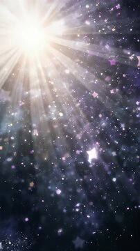 Abstract animation of heavenly light beams and stars on a dark background seamlessly looping