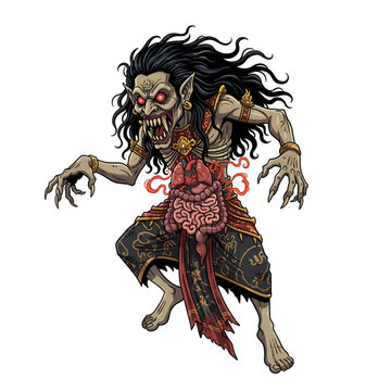 Illustration of a leak ghost from Bali, isolated on a white background.